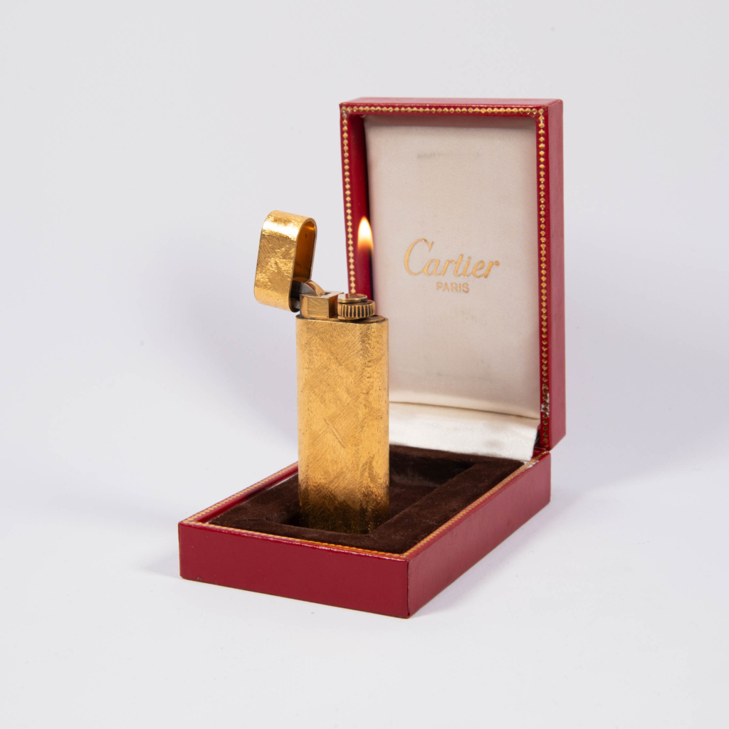 Vintage Cartier Les Must lighter Gold Plated Florentine Complete In Box