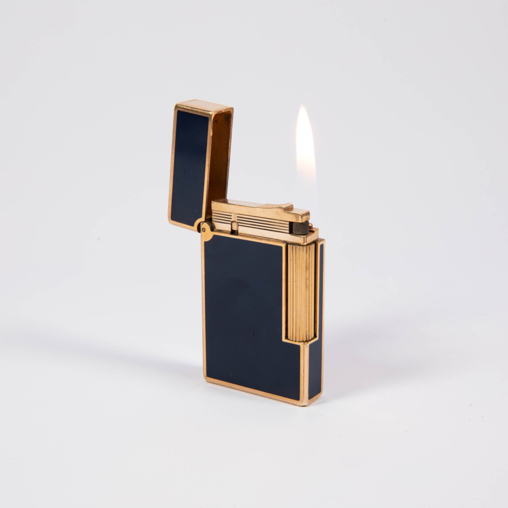 Vintage Authentic 24k Gold plated Linge 2 ST Dupont Lighter in blue Lacquer 1990s