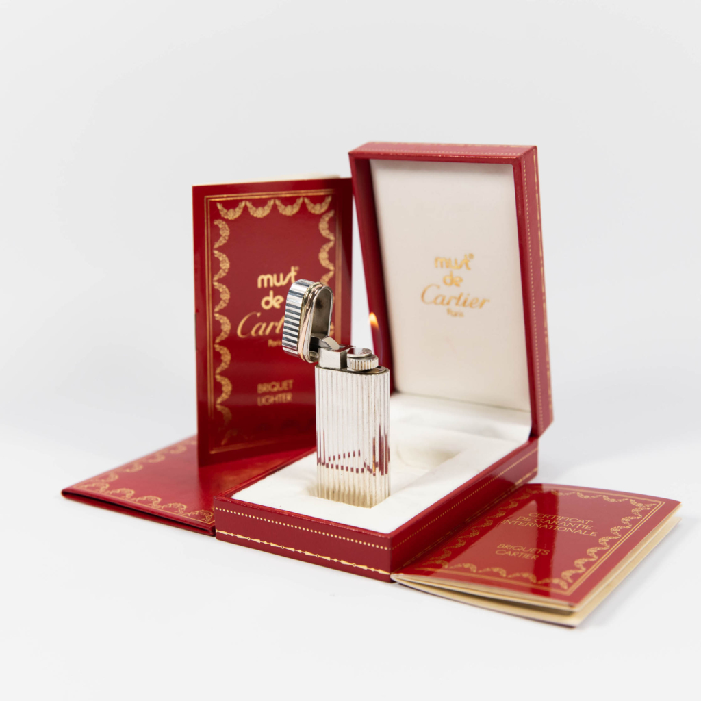 Vintage Mini Cartier Les Must Trinity lighter Silver Plated Complete with Box & Papers