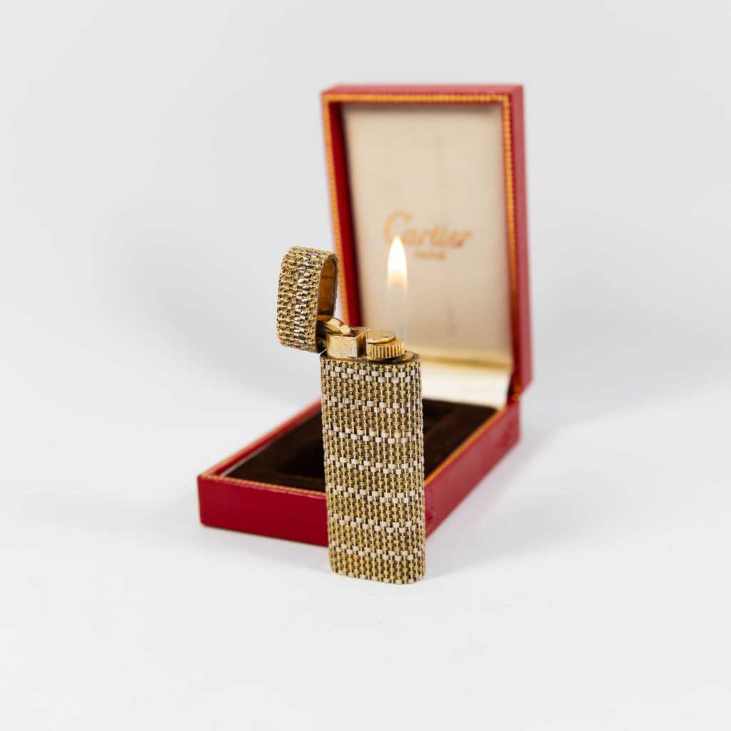 Vintage 18K Solid Gold Sleeved Cartier Les Must lighter Complete In Box 1970s