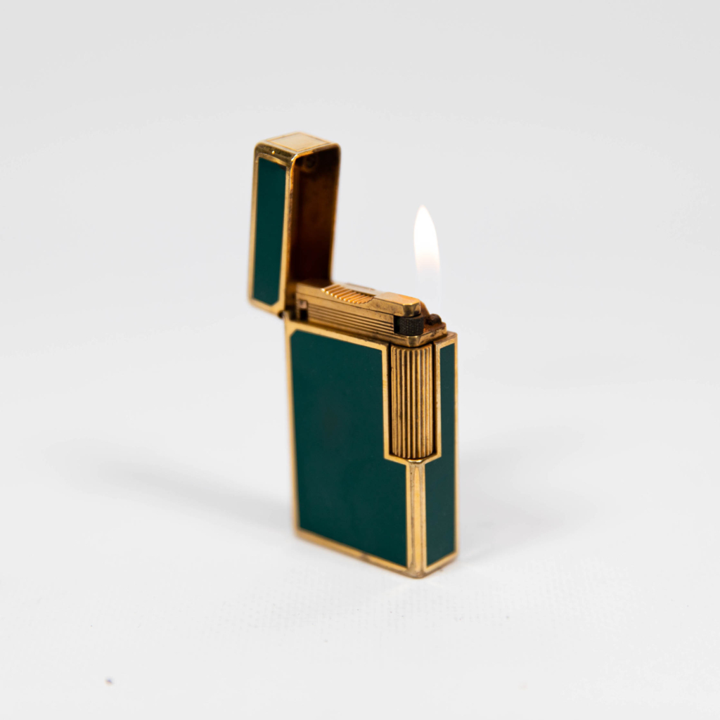 Vintage Gold Plated Ligne 1 BR ST Dupont Lighter Chinese Laque de Chine 1980s