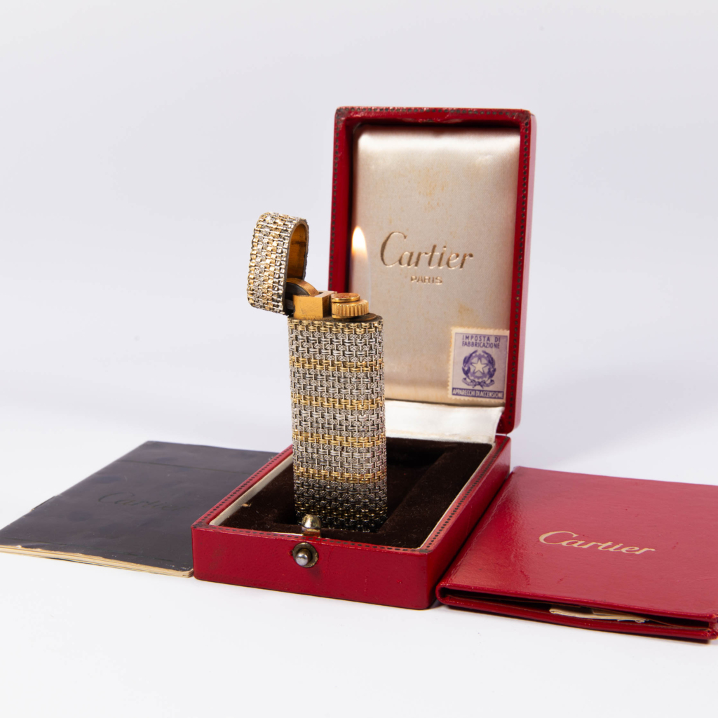 Vintage 18K Solid Gold Sleeved Cartier Les Must lighter Complete In Box 1970s