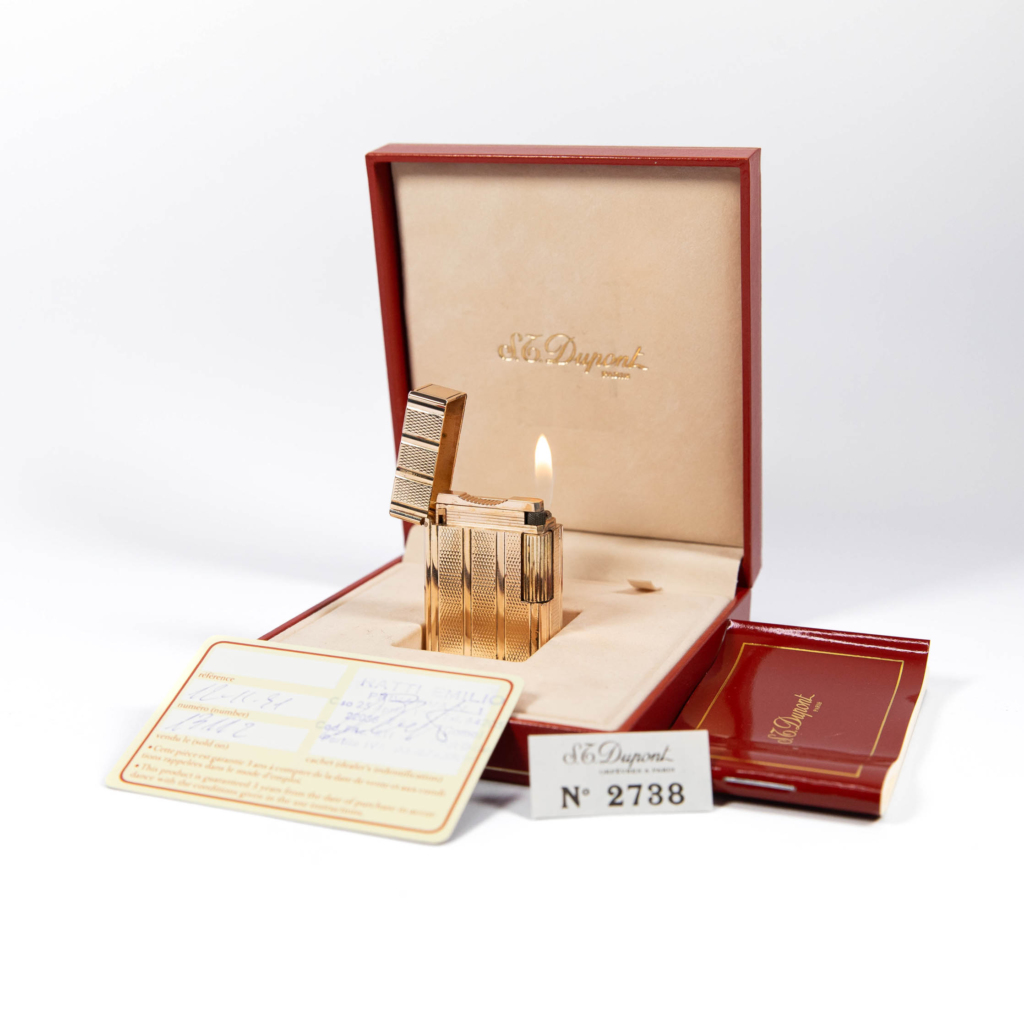 Vintage Rose Gold Plated Ligne 1 BR ST Dupont Lighter from 1991 Complete Box & Papers