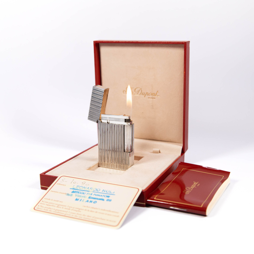 Vintage NOS Authentic Silver plated Ligne 2 ST Dupont Lighter from 1990 Complete Box & Papers