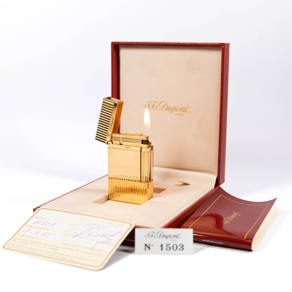 Vintage Authentic Gold plated Ligne 2 ST Dupont Montparnasse Lighter from 1992 Complete Box & Papers