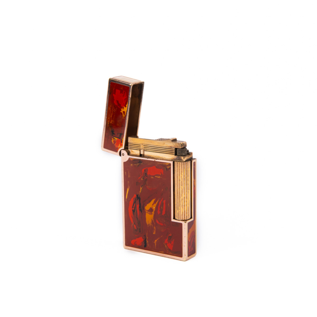 Vintage Authentic Gold plated Ligne 2 ST Dupont Lighter Abstract Art 1990s