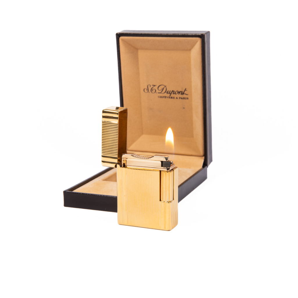 Vintage Gold Plated Small Linge 1 BR ST Dupont Lighter 1980s In Box