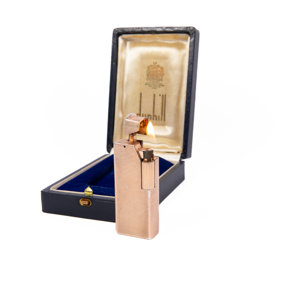 Vintage Solid Silver Rose Gold Plated Dunhill Mini Aldunil lighter 1970s in Box