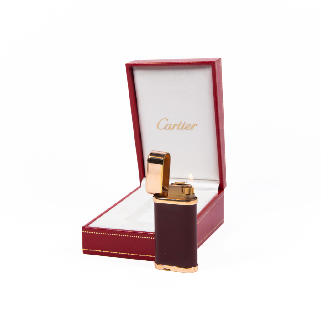 Cartier Oval lighter Red Lacquered Gold Plated Complete In Box