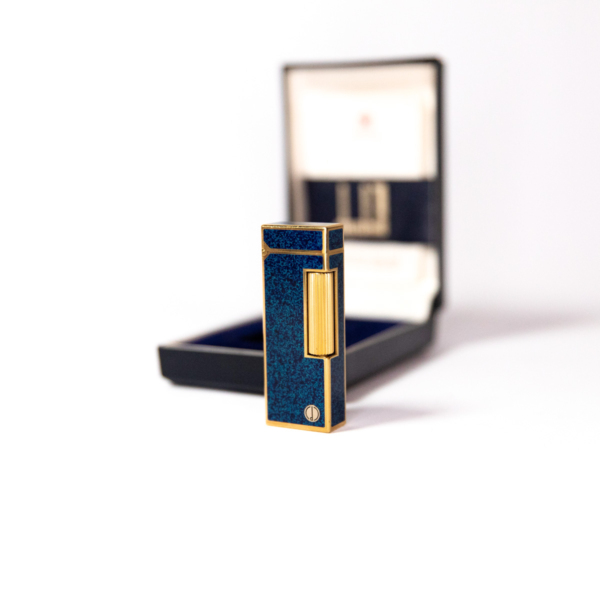 Vintage Dunhill Rollagas lighter Lapiz Lazuli Gold Plated In Box 1980s - Image 2