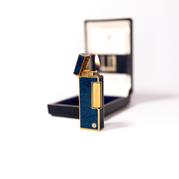 Vintage Dunhill Rollagas lighter Lapiz Lazuli Gold Plated In Box 1980s