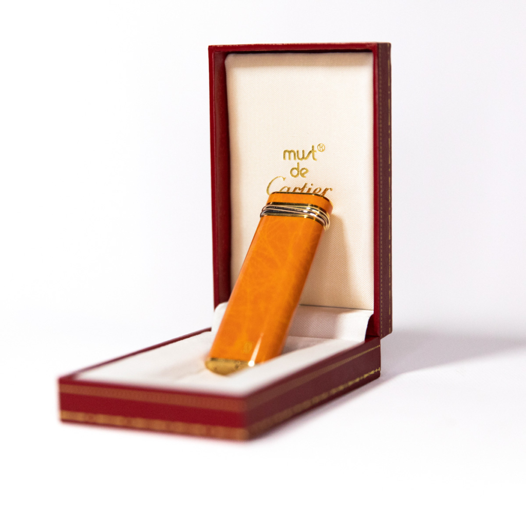 Vintage NOS Cartier Les Must lighter Trinity lighter Orange Lacquer Complete In Box