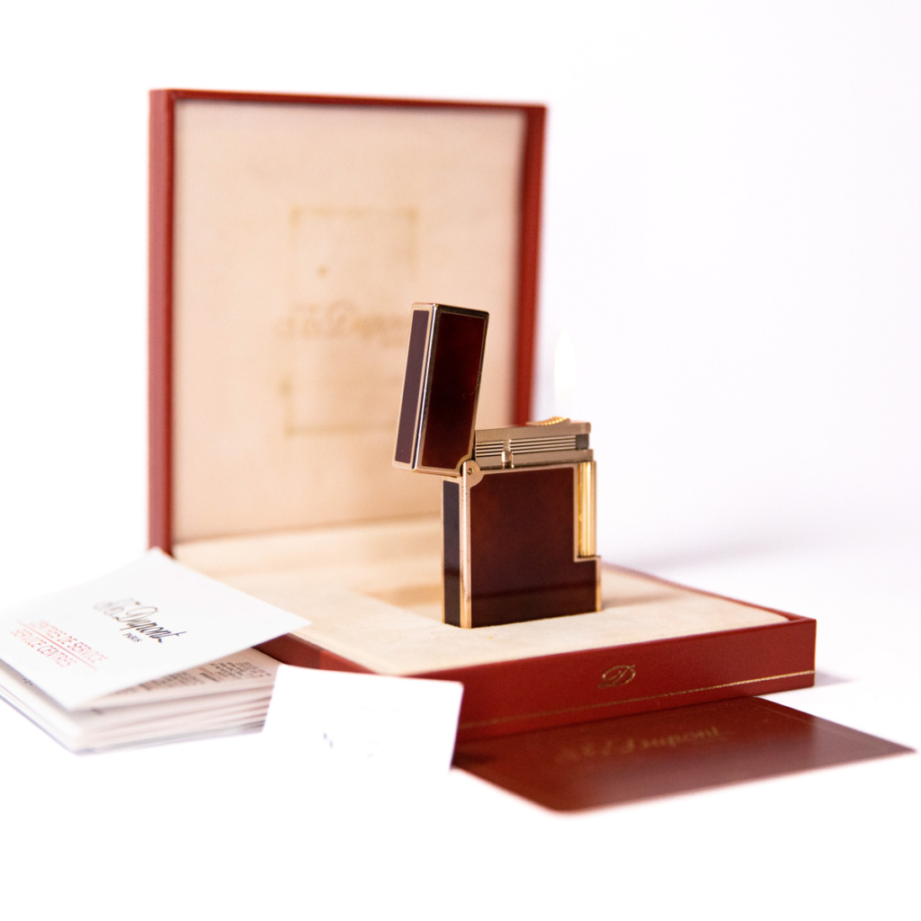 Vintage Authentic Rose Gold plated Ligne 2 ST Dupont Lighter in Red Lacquer 1990s