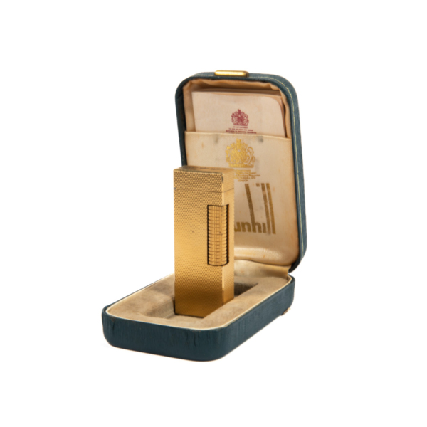 Vintage Dunhill Rollagas lighter Gold Plated Diamond cut In Box 1970s - Image 2