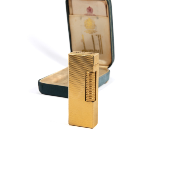 Vintage Dunhill Rollagas lighter Gold Plated Diamond cut In Box 1970s - Image 4