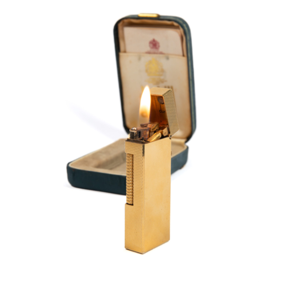 Vintage Dunhill Rollagas lighter Gold Plated Diamond cut In Box 1970s - Image 9