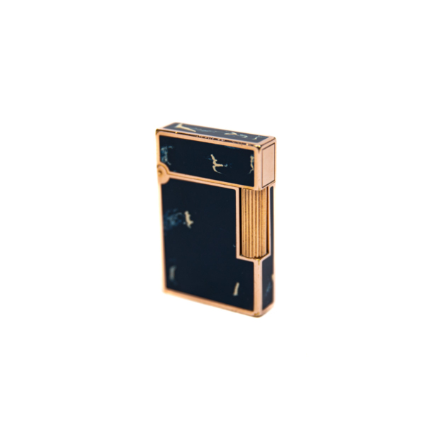 Vintage Authentic Rose Gold plated Ligne 2 ST Dupont Lighter in Ocean blue Lacquer 1990s - Image 2