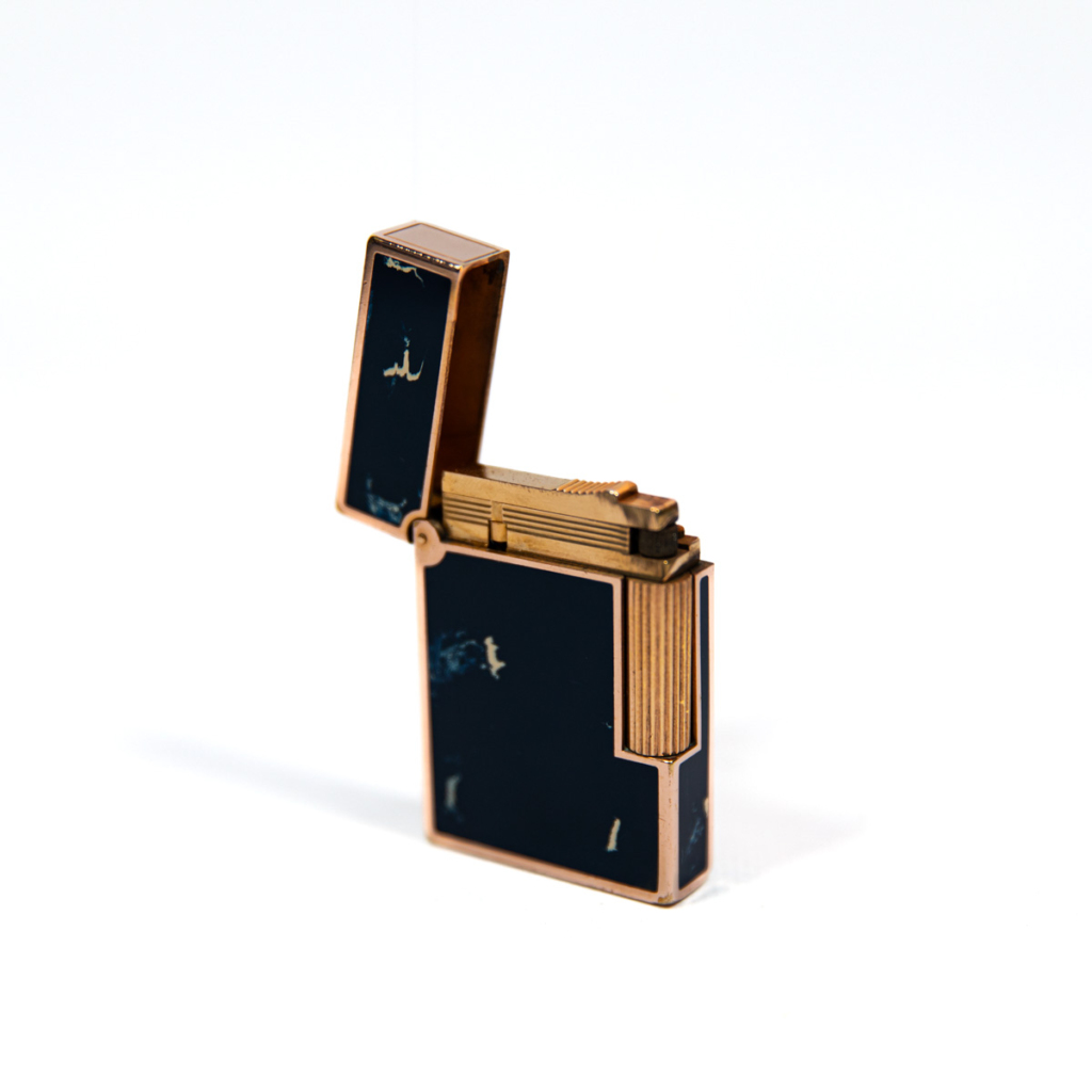 Vintage Authentic Rose Gold plated Ligne 2 ST Dupont Lighter in Ocean blue Lacquer 1990s