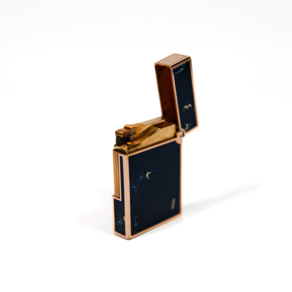 Vintage Authentic Rose Gold plated Ligne 2 ST Dupont Lighter in Ocean blue Lacquer 1990s - Image 7