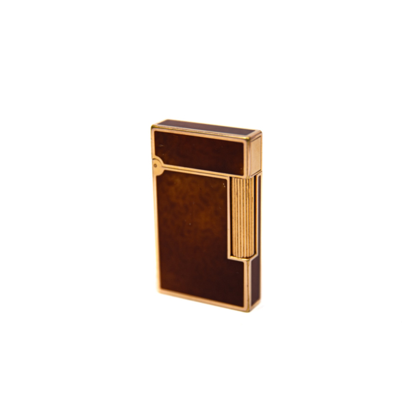 Vintage Authentic 24k Gold plated Ligne 2 ST Dupont Lighter in fire-brown Lacquer 1990s - Image 2