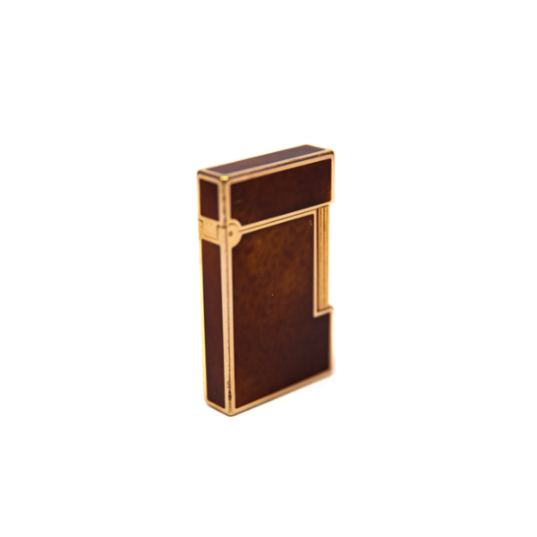 Vintage Authentic 24k Gold plated Ligne 2 ST Dupont Lighter in fire-brown Lacquer 1990s - Image 5