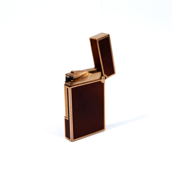 Vintage Authentic 24k Gold plated Ligne 2 ST Dupont Lighter in fire-brown Lacquer 1990s - Image 7