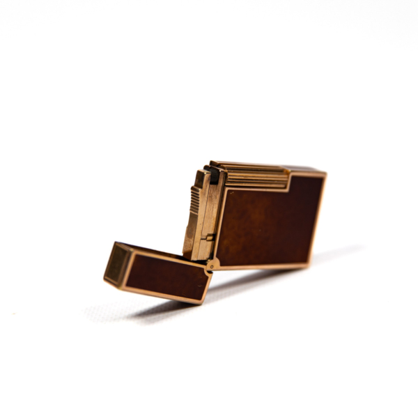 Vintage Authentic 24k Gold plated Ligne 2 ST Dupont Lighter in fire-brown Lacquer 1990s - Image 8