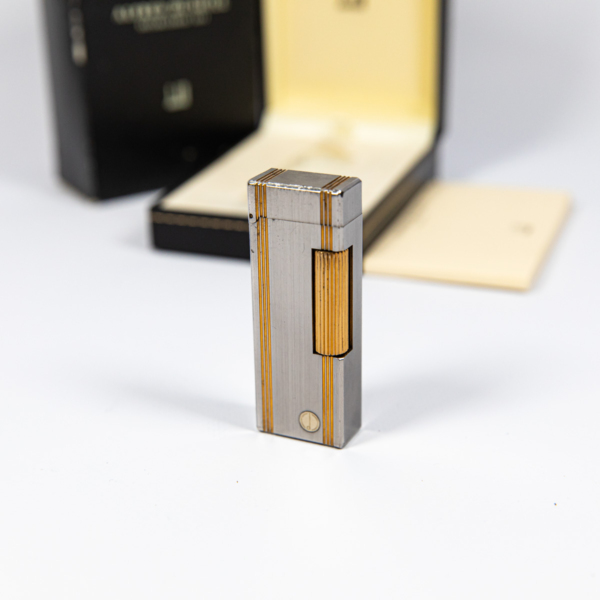 Vintage Dunhill Rollagas lighter Brushed Silver and Gold Plated In Box 1980s - Image 4