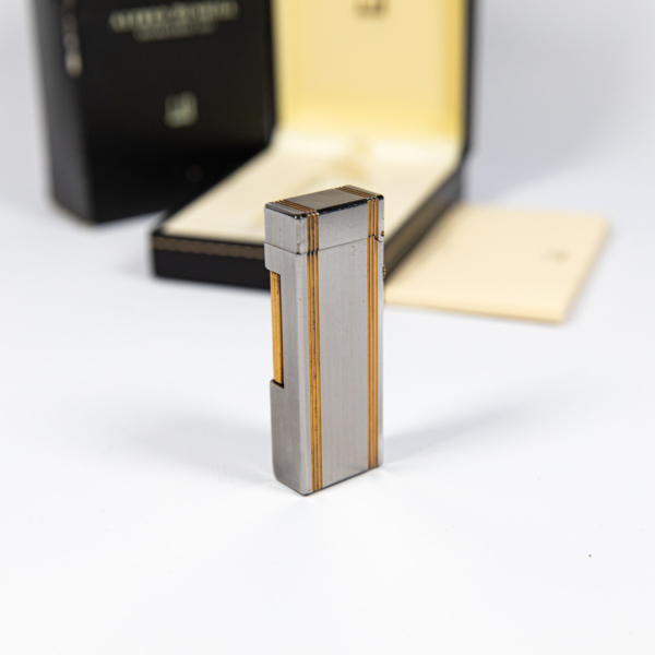 Vintage Dunhill Rollagas lighter Brushed Silver and Gold Plated In Box 1980s - Image 5