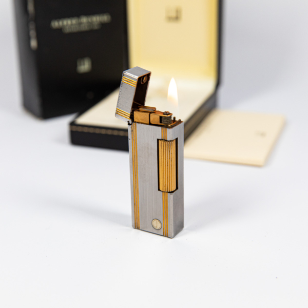 Vintage Dunhill Rollagas lighter Brushed Silver and Gold Plated In Box 1980s - Image 8