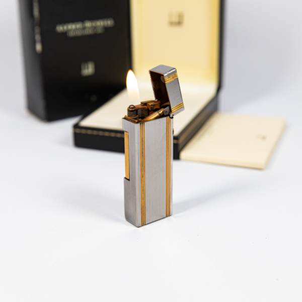 Vintage Dunhill Rollagas lighter Brushed Silver and Gold Plated In Box 1980s - Image 9