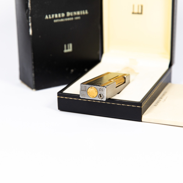 Vintage Dunhill Rollagas lighter Brushed Silver and Gold Plated In Box 1980s - Image 10