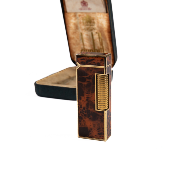 Vintage Dunhill Rollagas lighter Red Marble Gold Plated In Box 1980s - Image 2