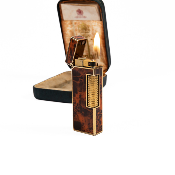 Vintage Dunhill Rollagas lighter Red Marble Gold Plated In Box 1980s - Image 6