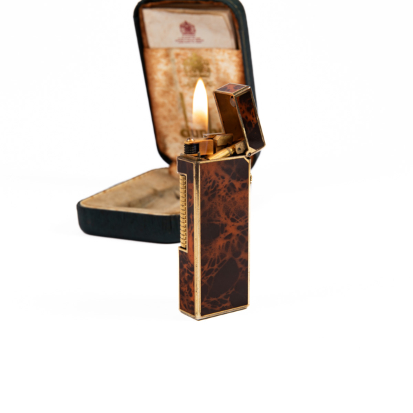 Vintage Dunhill Rollagas lighter Red Marble Gold Plated In Box 1980s - Image 7