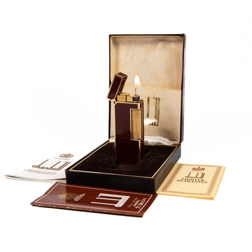Vintage Dunhill Rollagas lighter Red Lacquer Gold Plated In Box 1980s