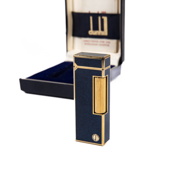 Vintage Dunhill Rollagas lighter Lapiz Lazuli Gold Plated In Box 1980s - Image 2