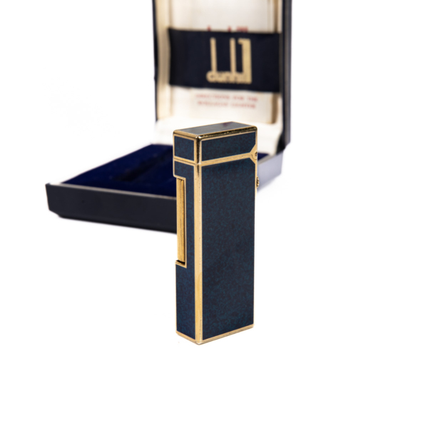 Vintage Dunhill Rollagas lighter Lapiz Lazuli Gold Plated In Box 1980s - Image 3