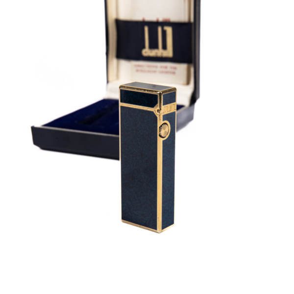 Vintage Dunhill Rollagas lighter Lapiz Lazuli Gold Plated In Box 1980s - Image 4