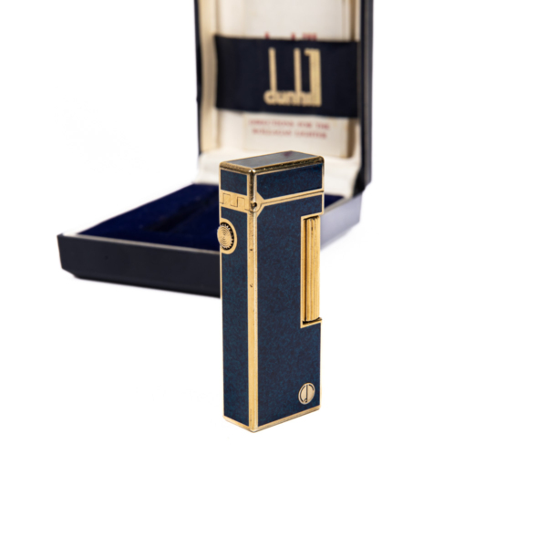 Vintage Dunhill Rollagas lighter Lapiz Lazuli Gold Plated In Box 1980s - Image 5