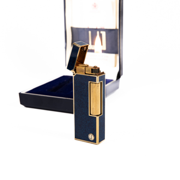 Vintage Dunhill Rollagas lighter Lapiz Lazuli Gold Plated In Box 1980s - Image 6