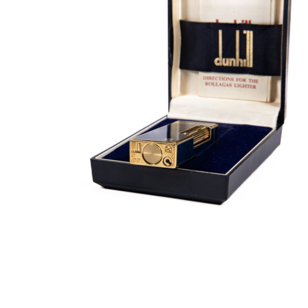 Vintage Dunhill Rollagas lighter Lapiz Lazuli Gold Plated In Box 1980s - Image 8