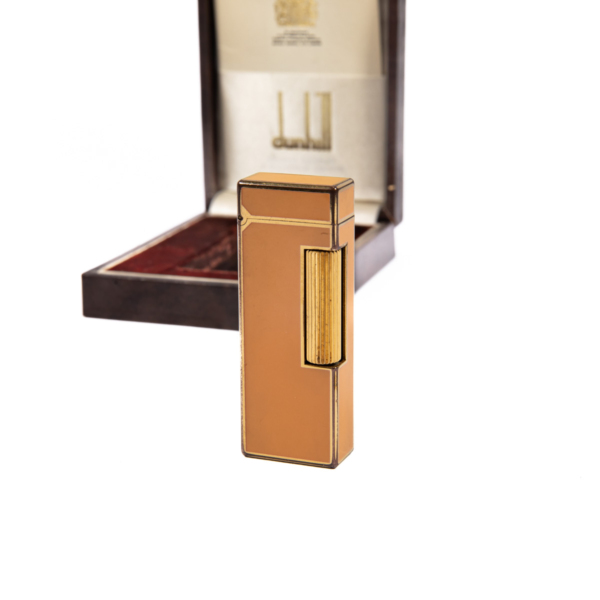 Vintage Dunhill Rollagas lighter Orange Laqcuered Gold Plated In Box 1980s - Image 3