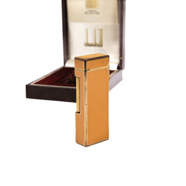 Vintage Dunhill Rollagas lighter Orange Laqcuered Gold Plated In Box 1980s - Image 4