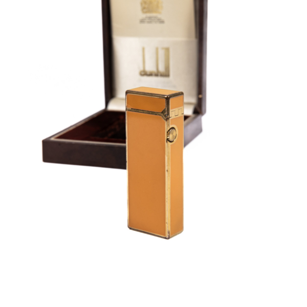 Vintage Dunhill Rollagas lighter Orange Laqcuered Gold Plated In Box 1980s - Image 5