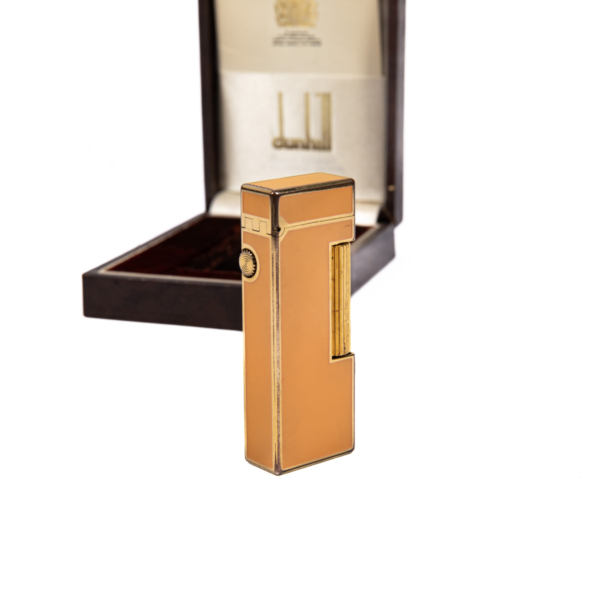 Vintage Dunhill Rollagas lighter Orange Laqcuered Gold Plated In Box 1980s - Image 6