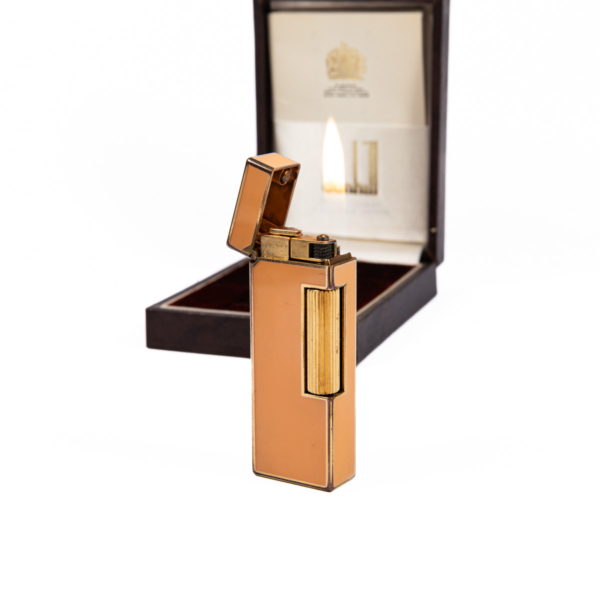 Vintage Dunhill Rollagas lighter Orange Laqcuered Gold Plated In Box 1980s - Image 7