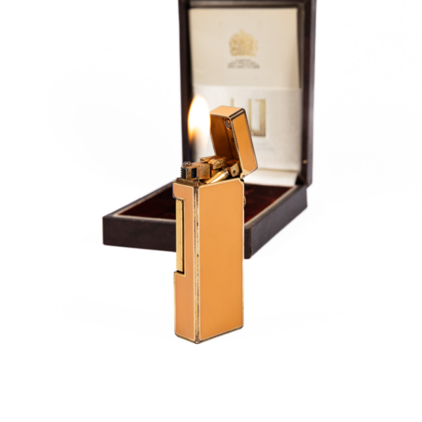 Vintage Dunhill Rollagas lighter Orange Laqcuered Gold Plated In Box 1980s - Image 8