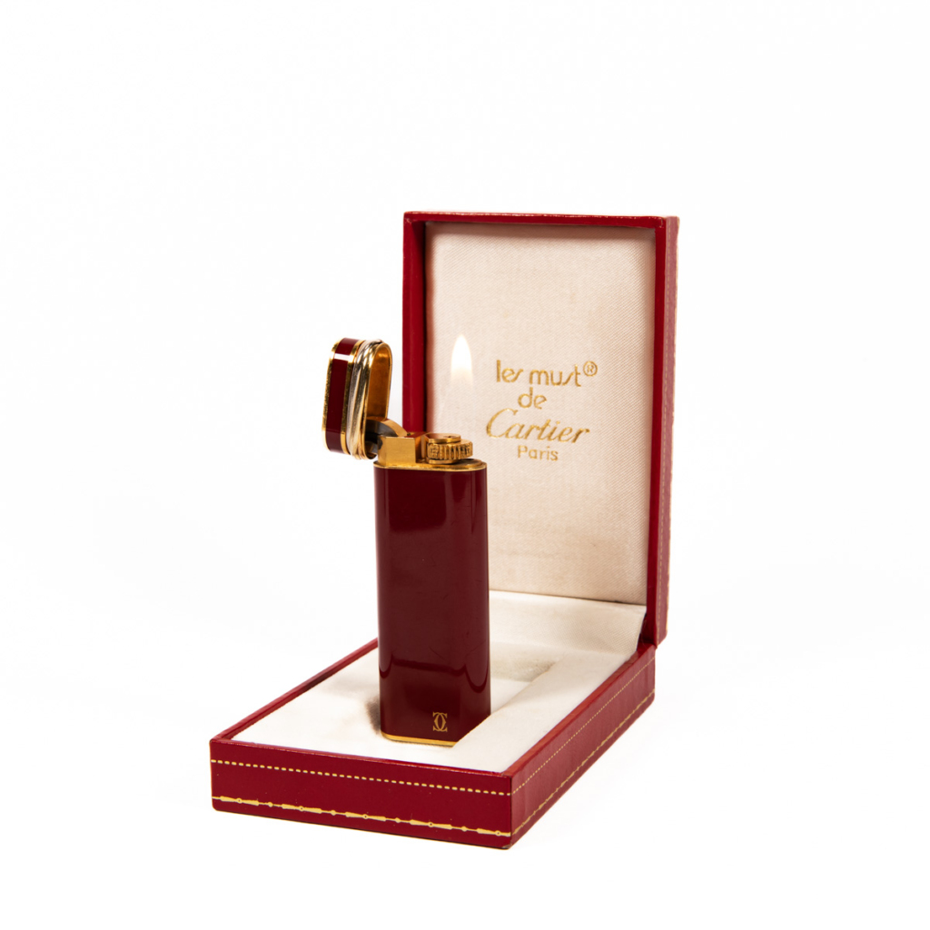 Vintage Cartier Les Must Trinity lighter Red Lacquer Complete In Box 1970s
