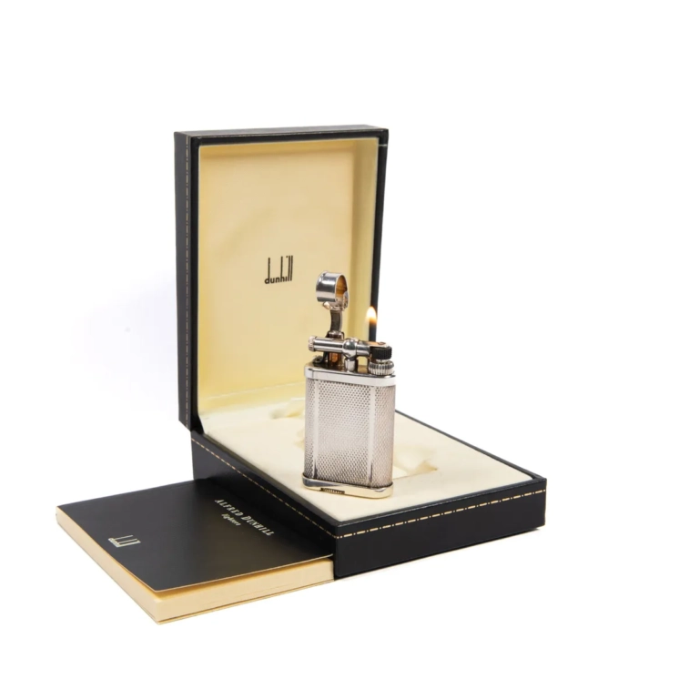 Vintage Dunhill Unique Lighter Barley Silver Plated in Box 1980s